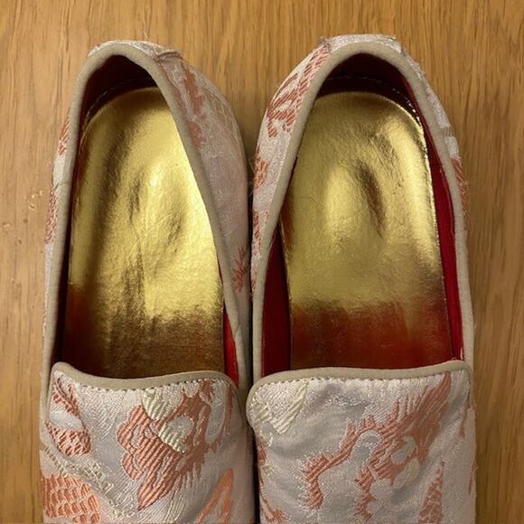 Dress Loafers Size EU 39 Mens 7 Womens 9 Slip on Embroidered Pink Jacquard Shoes - Picture 4 of 9